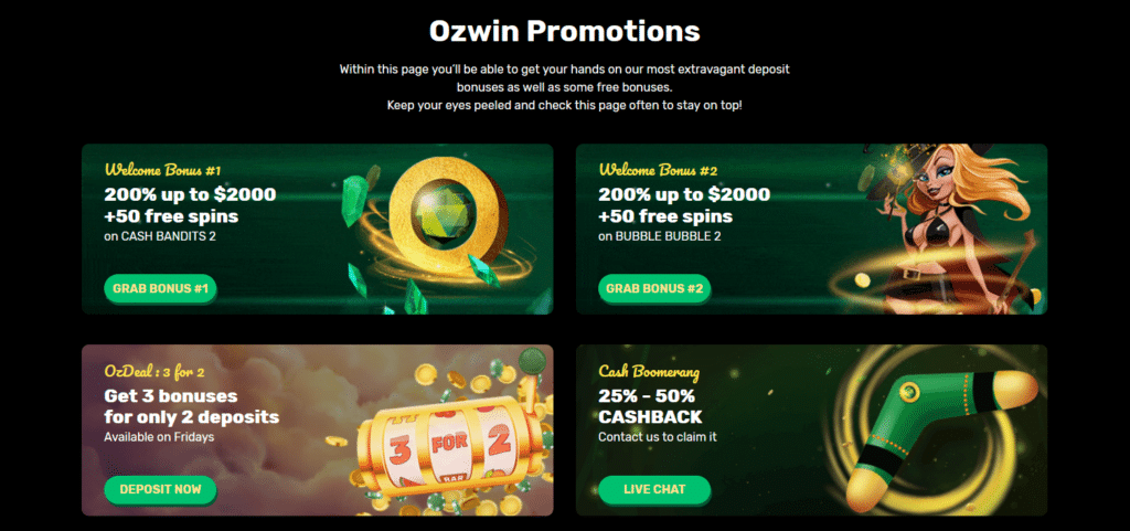Ozwin Casino promotions